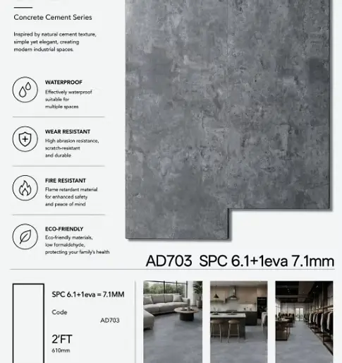 Concrete Cement SPC FLOOR 7.1MM 6