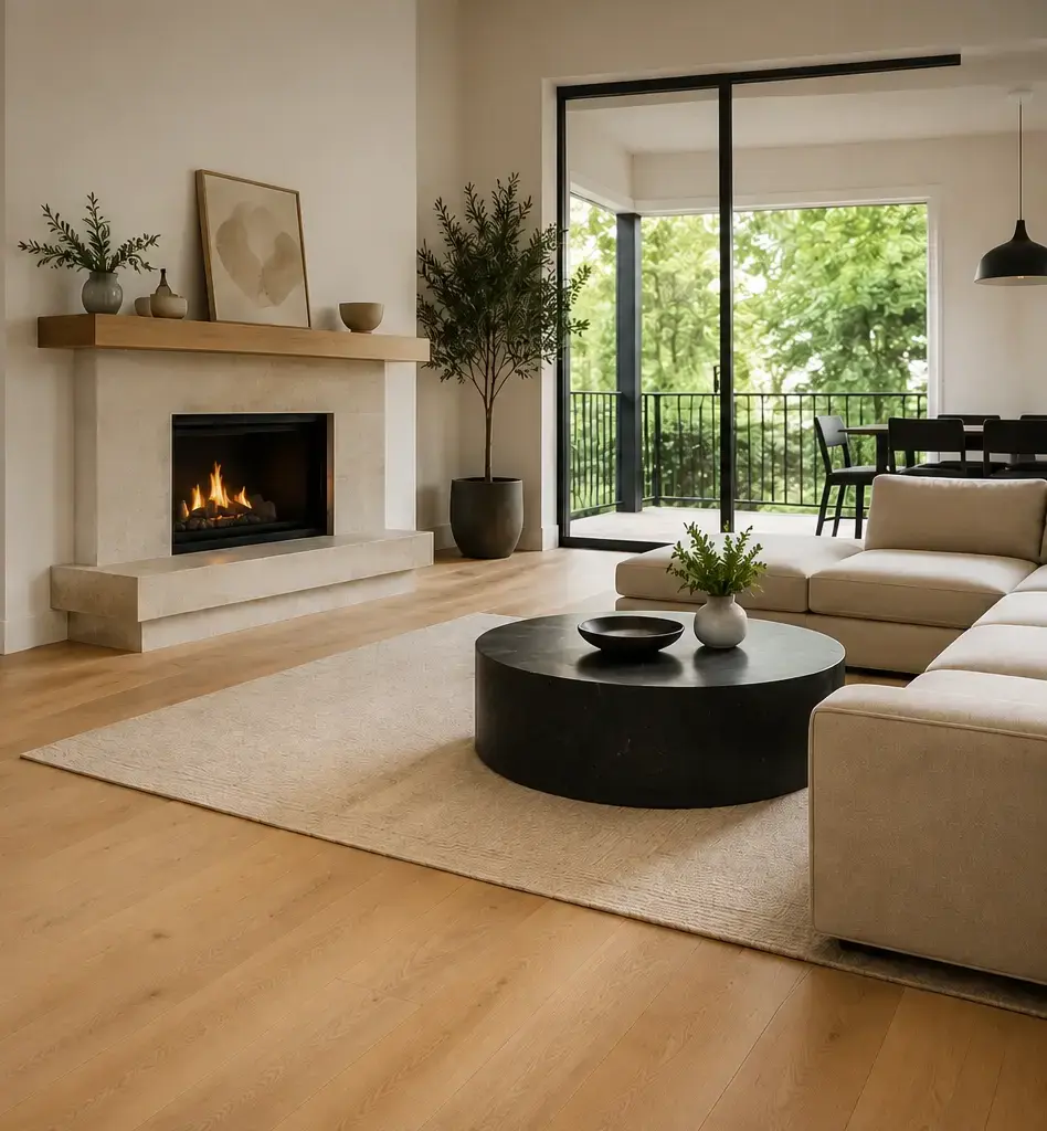 Warm oak-look flooring in a contemporary Kuala Lumpur living room